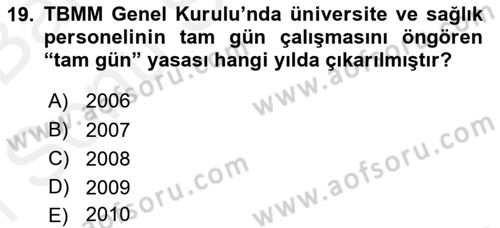 Sağlık Kurumları Mevzuatı Dersi 2018 - 2019 Yılı (Final) Dönem Sonu Sınav Soruları 19. Soru