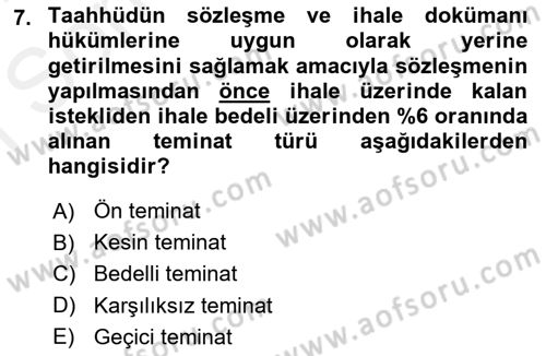 Sağlık Kurumları Mevzuatı Dersi 2018 - 2019 Yılı (Final) Dönem Sonu Sınav Soruları 7. Soru
