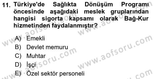 Sağlık Kurumları Mevzuatı Dersi 2018 - 2019 Yılı Yaz Okulu Sınav Soruları 11. Soru