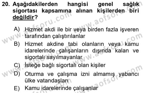Sağlık Kurumları Mevzuatı Dersi 2018 - 2019 Yılı Yaz Okulu Sınav Soruları 20. Soru