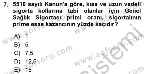 Sağlık Kurumları Mevzuatı Dersi 2018 - 2019 Yılı Yaz Okulu Sınav Soruları 7. Soru