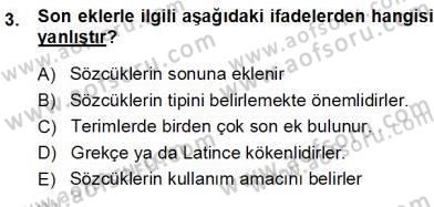 Tıp Terimleri Dersi Ara Sınavı Deneme Sınav Soruları 3. Soru