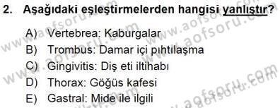 Tıp Terimleri Dersi Ara Sınavı Deneme Sınav Soruları 2. Soru