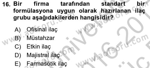 Tıp Terimleri Dersi 2016 - 2017 Yılı 3 Ders Sınav Soruları 16. Soru