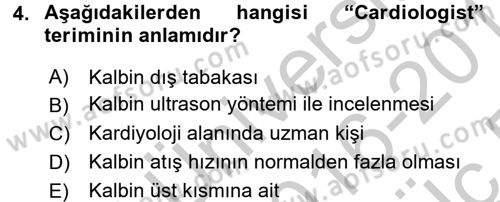 Tıp Terimleri Dersi 2016 - 2017 Yılı 3 Ders Sınav Soruları 4. Soru
