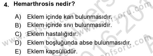 Tıp Terimleri Dersi 2016 - 2017 Yılı (Vize) Ara Sınav Soruları 4. Soru