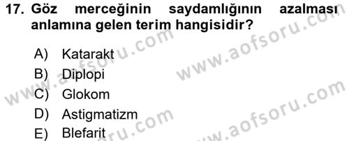 Tıp Terimleri Dersi 2016 - 2017 Yılı (Final) Dönem Sonu Sınav Soruları 17. Soru
