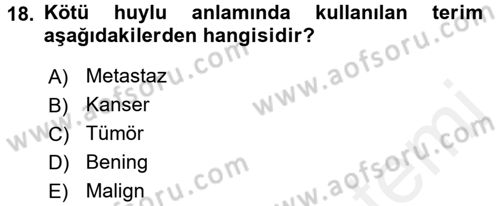 Tıp Terimleri Dersi 2016 - 2017 Yılı (Final) Dönem Sonu Sınav Soruları 18. Soru