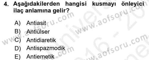 Tıp Terimleri Dersi 2016 - 2017 Yılı (Final) Dönem Sonu Sınav Soruları 4. Soru