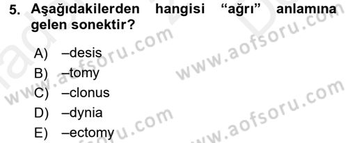 Tıp Terimleri Dersi 2016 - 2017 Yılı (Final) Dönem Sonu Sınav Soruları 5. Soru