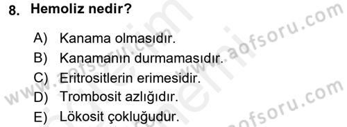 Tıp Terimleri Dersi 2016 - 2017 Yılı (Final) Dönem Sonu Sınav Soruları 8. Soru