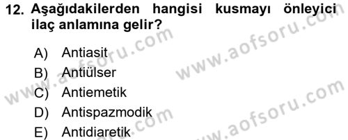 Tıp Terimleri Dersi 2017 - 2018 Yılı 3 Ders Sınavı 12. Soru