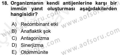Tıp Terimleri Dersi 2017 - 2018 Yılı 3 Ders Sınav Soruları 18. Soru
