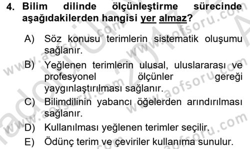 Tıp Terimleri Dersi Ara Sınavı Deneme Sınav Soruları 4. Soru