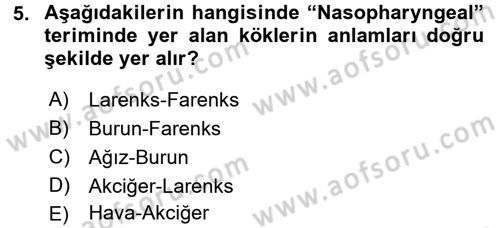 Tıp Terimleri Dersi 2017 - 2018 Yılı (Vize) Ara Sınav Soruları 5. Soru