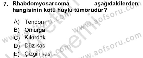 Tıp Terimleri Dersi 2017 - 2018 Yılı (Vize) Ara Sınav Soruları 7. Soru