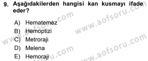 Tıp Terimleri Dersi 2017 - 2018 Yılı (Vize) Ara Sınavı 9. Soru