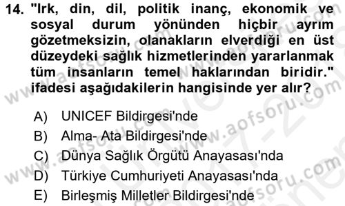 Tıp Terimleri Dersi 2017 - 2018 Yılı (Final) Dönem Sonu Sınav Soruları 14. Soru