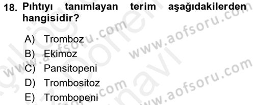 Tıp Terimleri Dersi 2017 - 2018 Yılı (Final) Dönem Sonu Sınav Soruları 18. Soru