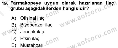 Tıp Terimleri Dersi 2017 - 2018 Yılı (Final) Dönem Sonu Sınav Soruları 19. Soru
