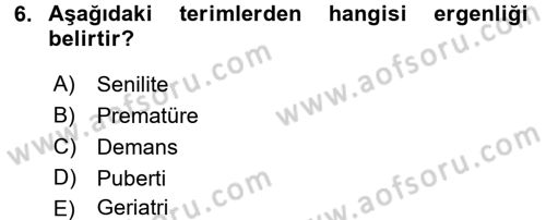 Tıp Terimleri Dersi 2017 - 2018 Yılı (Final) Dönem Sonu Sınav Soruları 6. Soru