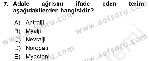 Tıp Terimleri Dersi 2017 - 2018 Yılı (Final) Dönem Sonu Sınav Soruları 7. Soru