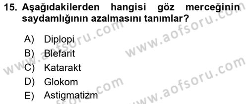 Tıp Terimleri Dersi 2018 - 2019 Yılı 3 Ders Sınavı 15. Soru