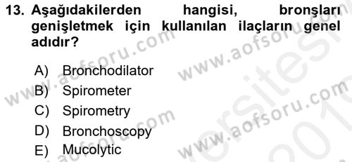 Tıp Terimleri Dersi Ara Sınavı Deneme Sınav Soruları 13. Soru