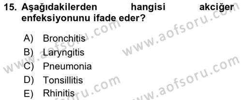 Tıp Terimleri Dersi Ara Sınavı Deneme Sınav Soruları 15. Soru