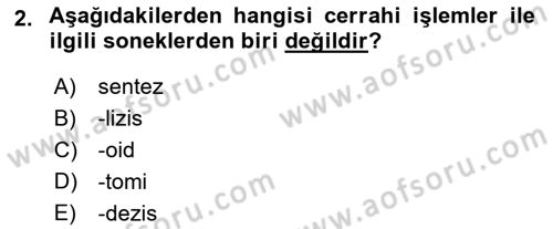 Tıp Terimleri Dersi 2018 - 2019 Yılı (Vize) Ara Sınav Soruları 2. Soru