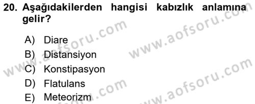 Tıp Terimleri Dersi 2018 - 2019 Yılı (Vize) Ara Sınav Soruları 20. Soru