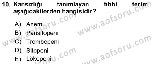 Tıp Terimleri Dersi 2018 - 2019 Yılı (Final) Dönem Sonu Sınav Soruları 10. Soru