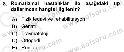 Tıp Terimleri Dersi 2018 - 2019 Yılı (Final) Dönem Sonu Sınav Soruları 8. Soru