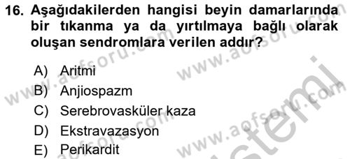 Tıp Terimleri Dersi 2018 - 2019 Yılı Yaz Okulu Sınav Soruları 16. Soru