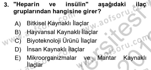 Tıp Terimleri Dersi 2018 - 2019 Yılı Yaz Okulu Sınav Soruları 3. Soru
