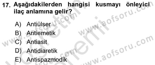 Tıp Terimleri Dersi 2019 - 2020 Yılı (Vize) Ara Sınavı 17. Soru