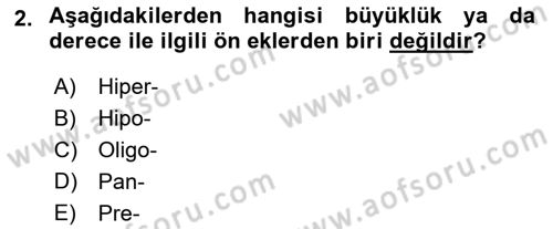 Tıp Terimleri Dersi 2019 - 2020 Yılı (Vize) Ara Sınav Soruları 2. Soru
