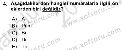 Tıp Terimleri Dersi 2019 - 2020 Yılı (Vize) Ara Sınav Soruları 4. Soru