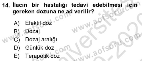 Tıp Terimleri Dersi 2019 - 2020 Yılı (Final) Dönem Sonu Sınav Soruları 14. Soru