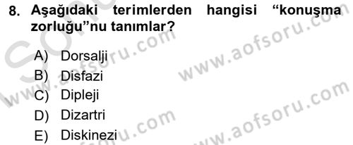 Tıp Terimleri Dersi 2019 - 2020 Yılı (Final) Dönem Sonu Sınav Soruları 8. Soru