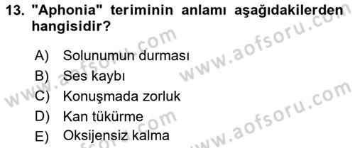 Tıp Terimleri Dersi 2021 - 2022 Yılı (Vize) Ara Sınav Soruları 13. Soru