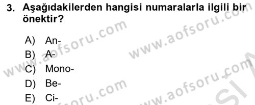 Tıp Terimleri Dersi Ara Sınavı Deneme Sınav Soruları 3. Soru