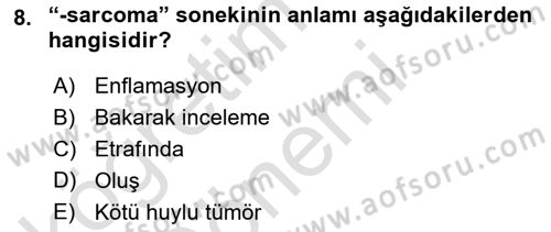 Tıp Terimleri Dersi 2021 - 2022 Yılı (Vize) Ara Sınav Soruları 8. Soru