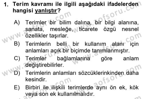 Tıp Terimleri Dersi 2022 - 2023 Yılı (Vize) Ara Sınav Soruları 1. Soru