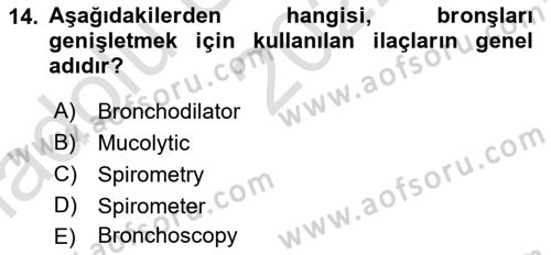 Tıp Terimleri Dersi Ara Sınavı Deneme Sınav Soruları 14. Soru
