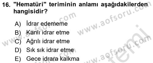 Tıp Terimleri Dersi 2022 - 2023 Yılı (Vize) Ara Sınavı 16. Soru