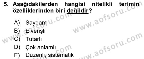 Tıp Terimleri Dersi 2022 - 2023 Yılı (Vize) Ara Sınav Soruları 5. Soru
