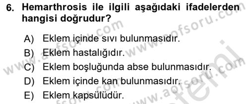 Tıp Terimleri Dersi 2022 - 2023 Yılı (Vize) Ara Sınav Soruları 6. Soru