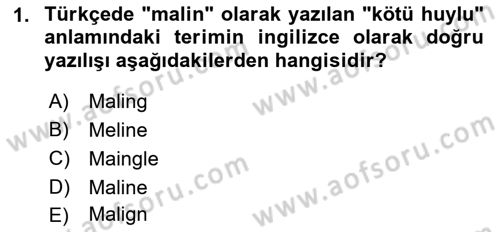 Tıp Terimleri Dersi 2022 - 2023 Yılı (Final) Dönem Sonu Sınavı 1. Soru