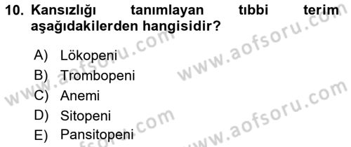 Tıp Terimleri Dersi 2022 - 2023 Yılı (Final) Dönem Sonu Sınav Soruları 10. Soru